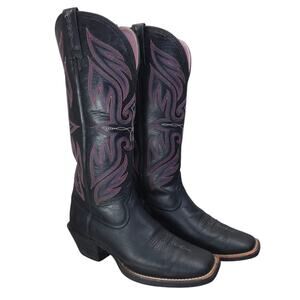 Ariat Womens Square Toe Western Black Purple Leather Boot sz 7.5 B Western Tall